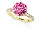 Yellow gold Round Cut Pink Sapphire Pave Band Solitaire Ring with Four-Prong Setting_61