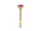 Yellow gold Round Cut Pink Sapphire Pave Band Solitaire Ring with Four-Prong Setting_62