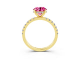 Yellow gold Round Cut Pink Sapphire Pave Band Solitaire Ring with Four-Prong Setting_63