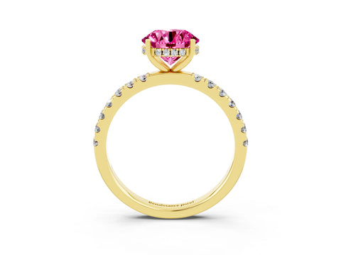 Yellow gold Round Cut Pink Sapphire Pave Band Solitaire Ring with Four-Prong Setting_63