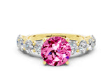 Yellow gold Round Cut Pink Sapphire Prong Setting with Side Stones on a Pave Band_24
