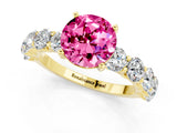 Yellow gold Round Cut Pink Sapphire Prong Setting with Side Stones on a Pave Band_25