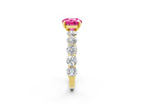 Yellow gold Round Cut Pink Sapphire Prong Setting with Side Stones on a Pave Band_26