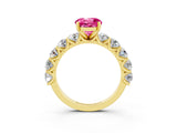Yellow gold Round Cut Pink Sapphire Prong Setting with Side Stones on a Pave Band_27