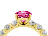 Yellow gold Round Cut Pink Sapphire Prong Setting with Side Stones on a Pave Band_28