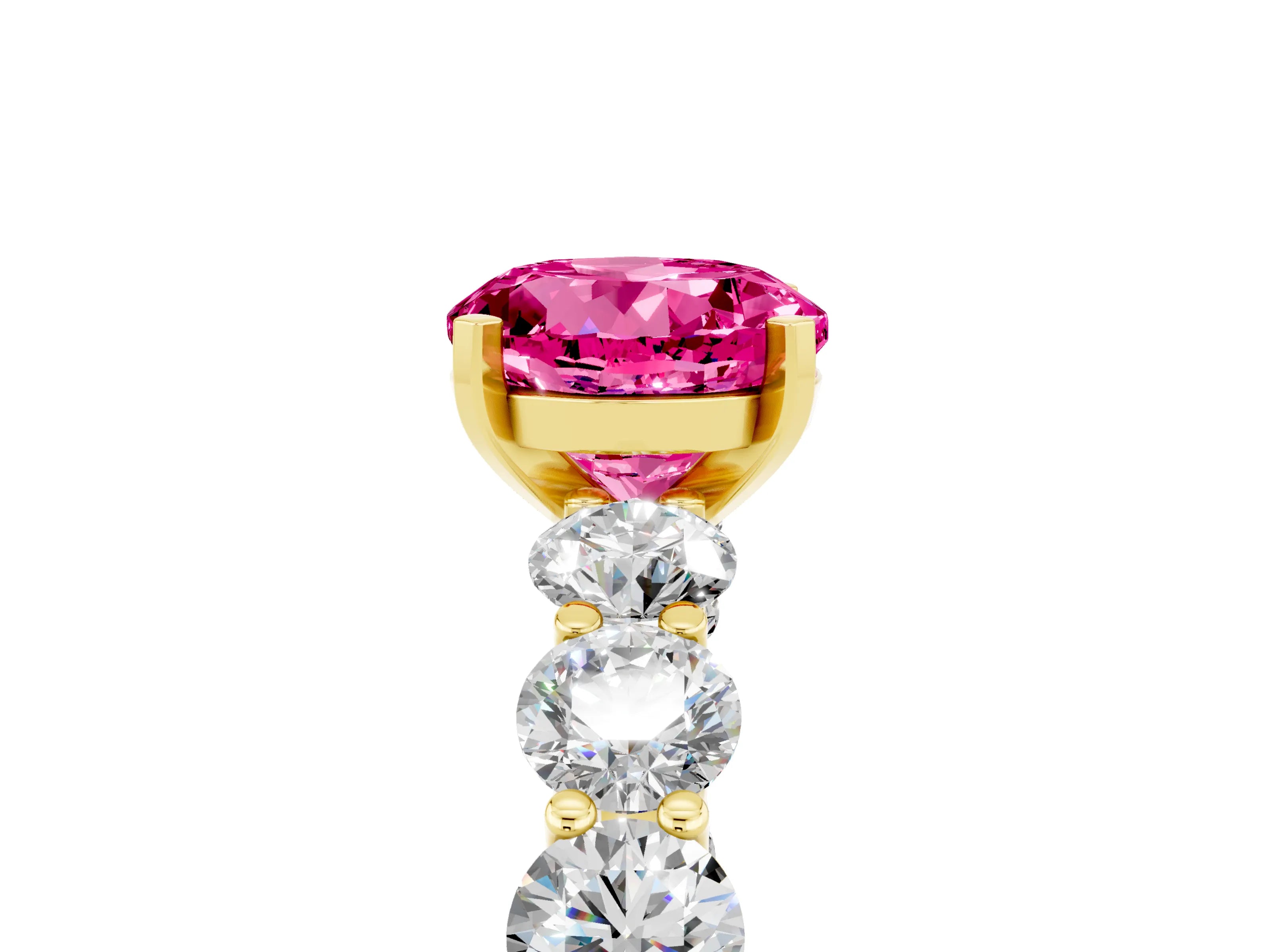 Yellow gold Round Cut Pink Sapphire Prong Setting with Side Stones on a Pave Band_29