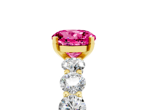 Yellow gold Round Cut Pink Sapphire Prong Setting with Side Stones on a Pave Band_29