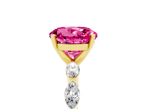 Yellow gold Round Cut Pink Sapphire Ring with Marquise Side Stones and Prong Setting_17
