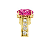 Yellow gold Round Cut Pink Sapphire Ring with Milgrain Pavé Band and Four-Prong Setting_41