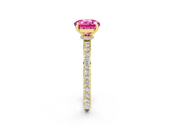 Yellow gold Round Cut Pink Sapphire Pavé Engagement Ring with Round  Accents and Prong Setting