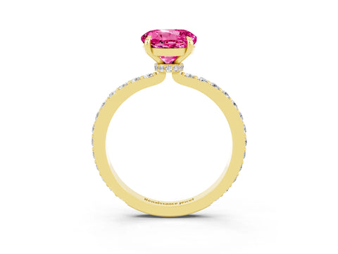 Yellow gold Round Cut Pink Sapphire Ring with Pavé Band and Four-Prong Setting_27