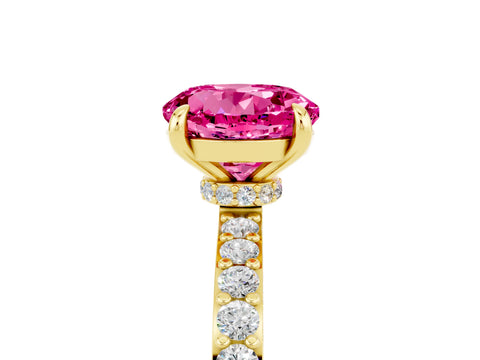 Yellow gold Round Cut Pink Sapphire Ring with Pavé Band and Four-Prong Setting_29
