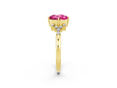 Yellow gold Round Cut Pink Sapphire Ring with Side Stones and Four-Prong Setting_62