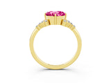 Yellow gold Round Cut Pink Sapphire Ring with Side Stones and Four-Prong Setting_63