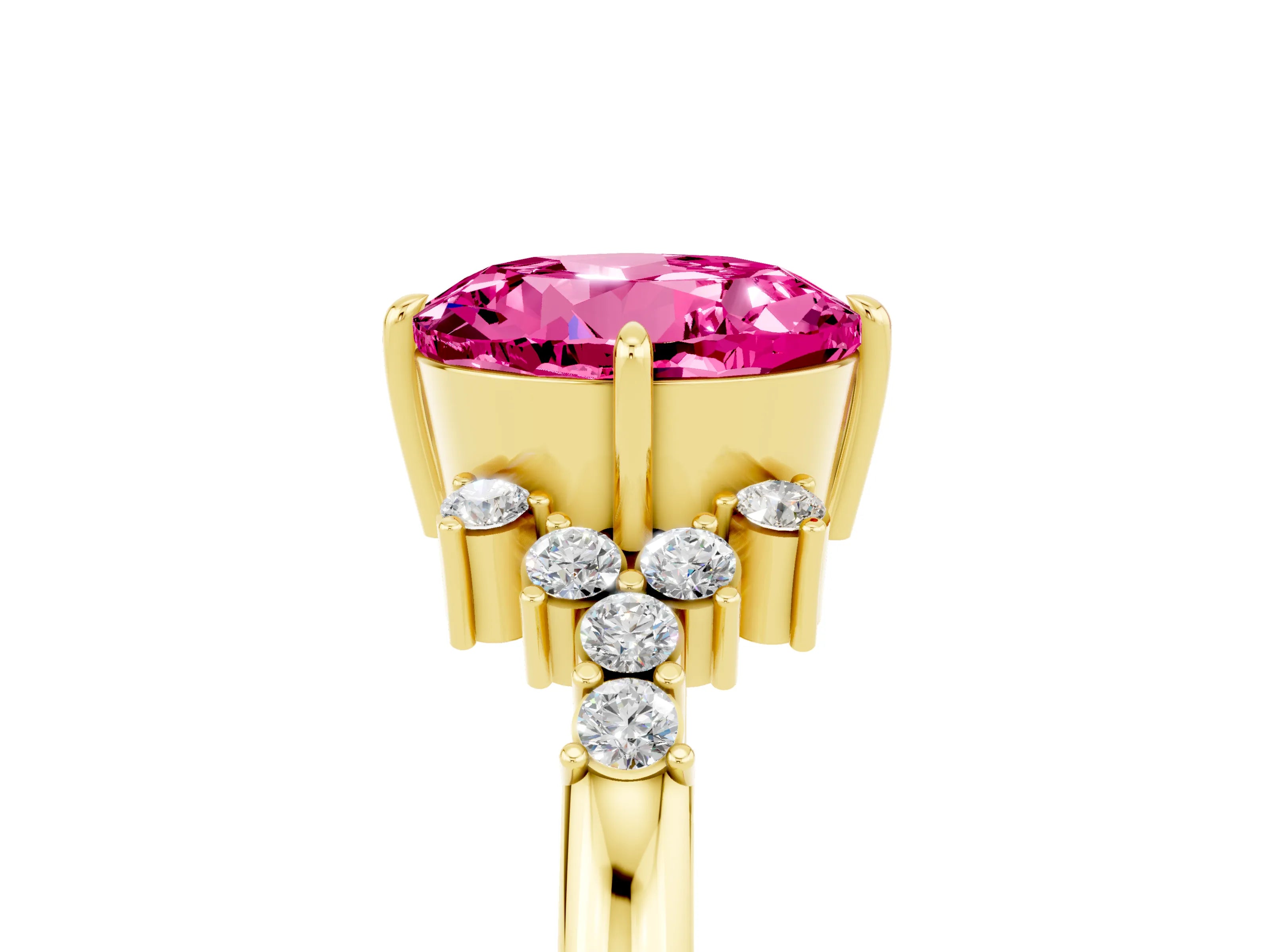 Yellow gold Round Cut Pink Sapphire Ring with Side Stones and Four-Prong Setting_65
