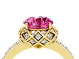 Yellow gold Round Cut Pink Sapphire Scalloped Halo Engagement Ring with Round Shared Prong Band_28