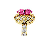 Yellow gold Round Cut Pink Sapphire Scalloped Halo Engagement Ring with Round Shared Prong Band_29