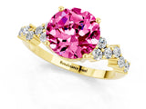 Yellow gold Round Cut Pink Sapphire Scattered Round Accent Ring with Prong Setting_13