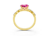 Yellow gold Round Cut Pink Sapphire Scattered Round Accent Ring with Prong Setting_15