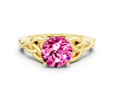 Yellow gold Round Cut Pink Sapphire Solitaire Celtic Knot Ring with Four-Prong Setting_36