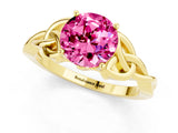 Yellow gold Round Cut Pink Sapphire Solitaire Celtic Knot Ring with Four-Prong Setting_37
