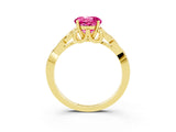 Yellow gold Round Cut Pink Sapphire Solitaire Celtic Knot Ring with Four-Prong Setting_39