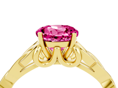 Yellow gold Round Cut Pink Sapphire Solitaire Celtic Knot Ring with Four-Prong Setting_40