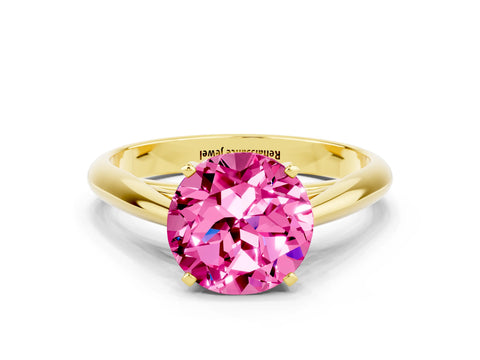 Yellow gold Round Cut Pink Sapphire Solitaire Engagement Ring with Cathedral Setting and Four-Prong Mount_12