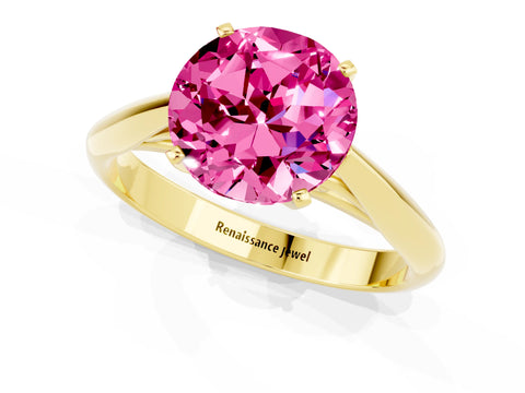Yellow gold Round Cut Pink Sapphire Solitaire Engagement Ring with Cathedral Setting and Four-Prong Mount_13
