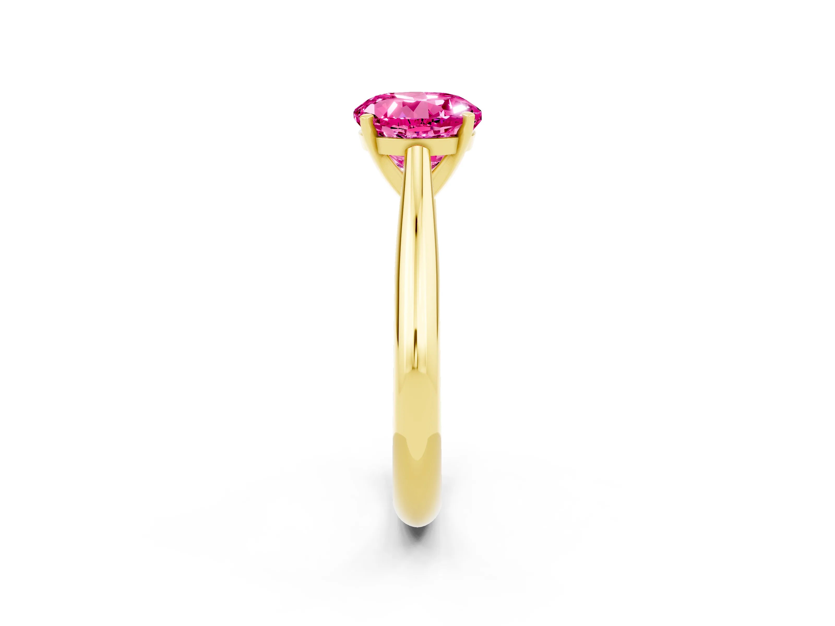 Yellow gold Round Cut Pink Sapphire Solitaire Engagement Ring with Cathedral Setting and Four-Prong Mount_14