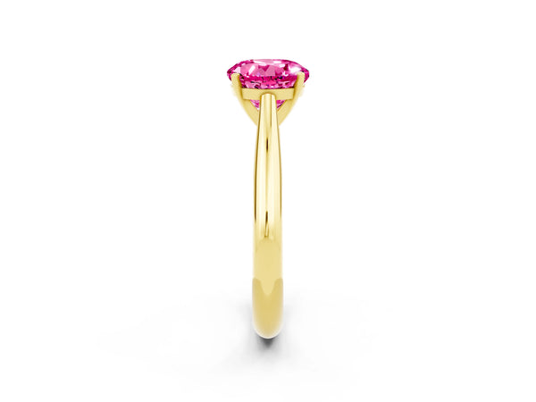 Yellow gold Round Cut Pink Sapphire Solitaire Engagement Ring with Cathedral Setting and Four-Prong Mount
