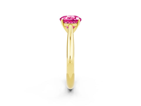 Yellow gold Round Cut Pink Sapphire Solitaire Engagement Ring with Cathedral Setting and Four-Prong Mount_14