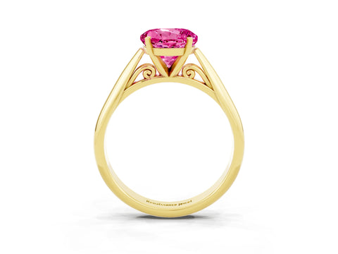 Yellow gold Round Cut Pink Sapphire Solitaire Engagement Ring with Cathedral Setting and Four-Prong Mount_15