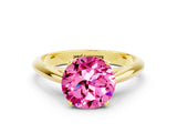 Yellow gold Round Cut Pink Sapphire Solitaire Engagement Ring with Cathedral Setting and Four-Prong Mount_24