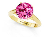 Yellow gold Round Cut Pink Sapphire Solitaire Engagement Ring with Cathedral Setting and Four-Prong Mount_25