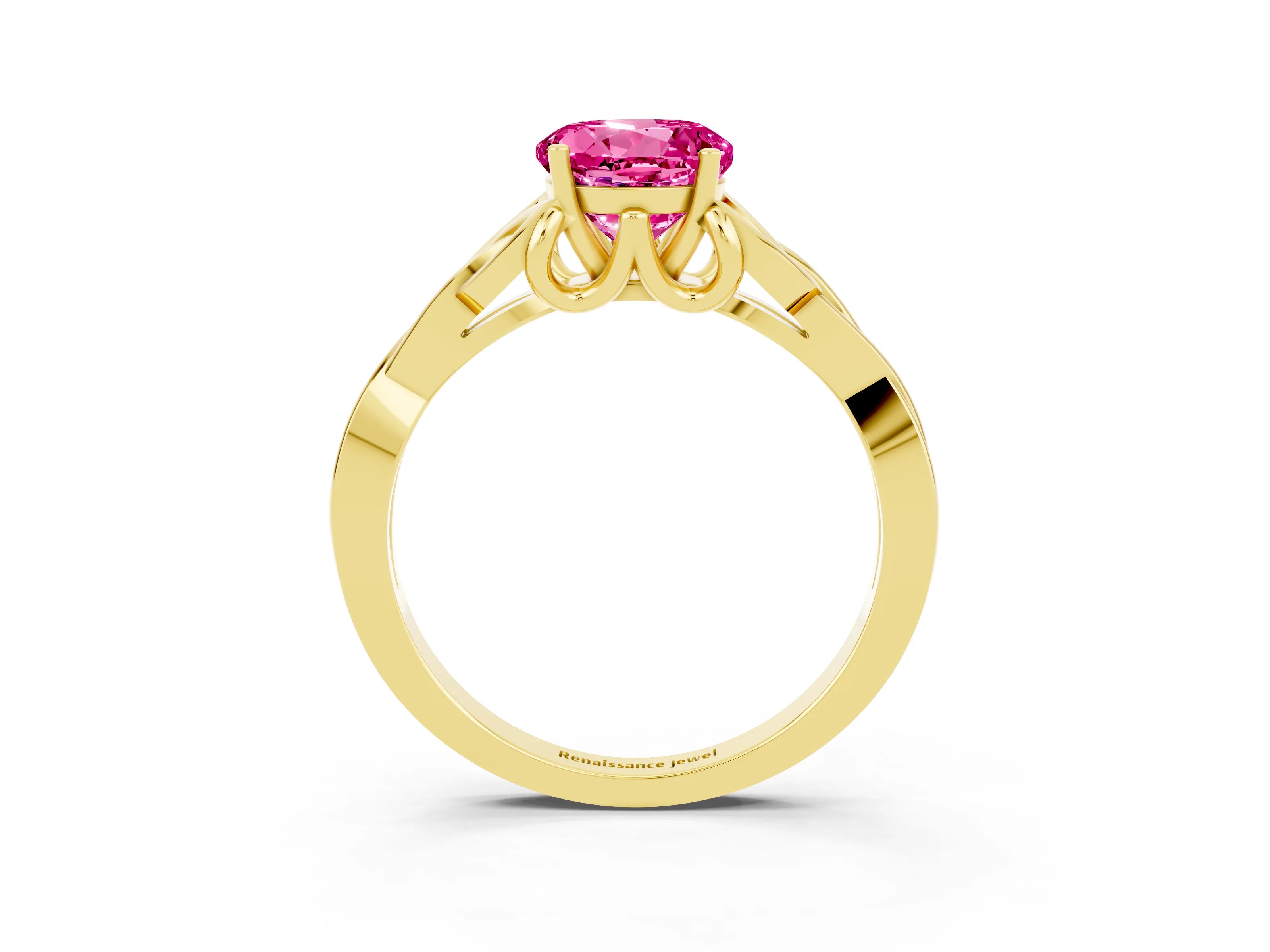 Yellow gold Round Cut Pink Sapphire Solitaire Engagement Ring with Celtic Knot Band and Four-Prong Setting_27