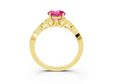 Yellow gold Round Cut Pink Sapphire Solitaire Engagement Ring with Celtic Knot Band and Four-Prong Setting_27
