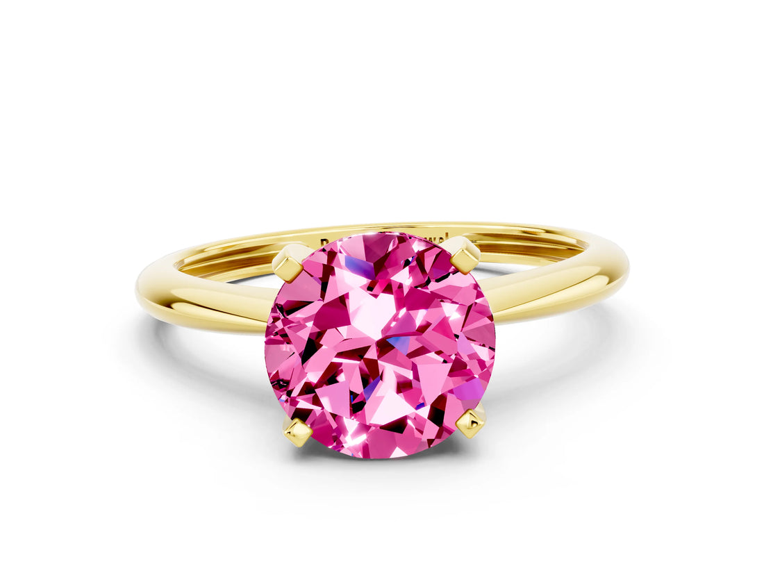 Yellow gold Round Cut Pink Sapphire Solitaire Engagement Ring with Classic Band and Four-Prong Setting_24