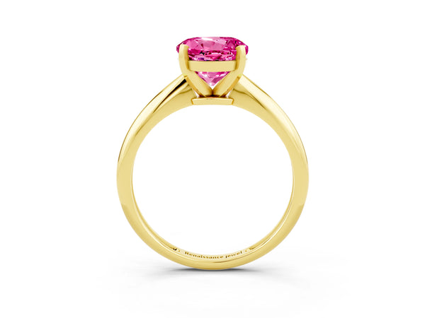 Yellow gold Round Cut Pink Sapphire Solitaire Engagement Ring with Classic Band and Four-Prong Setting