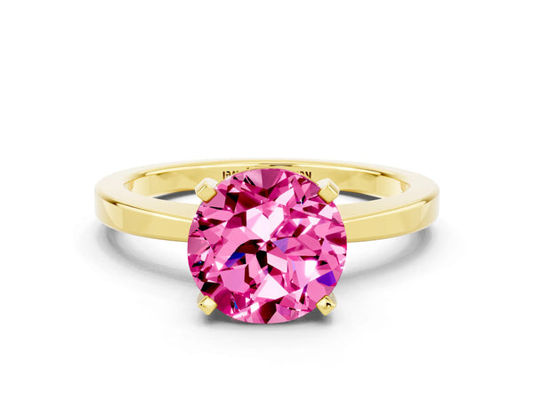 Yellow gold Round Cut Pink Sapphire Solitaire Engagement Ring with Classic Band and Four-Prong Setting