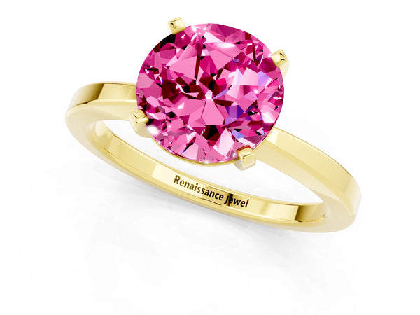 Yellow gold Round Cut Pink Sapphire Solitaire Engagement Ring with Classic Band and Four-Prong Setting