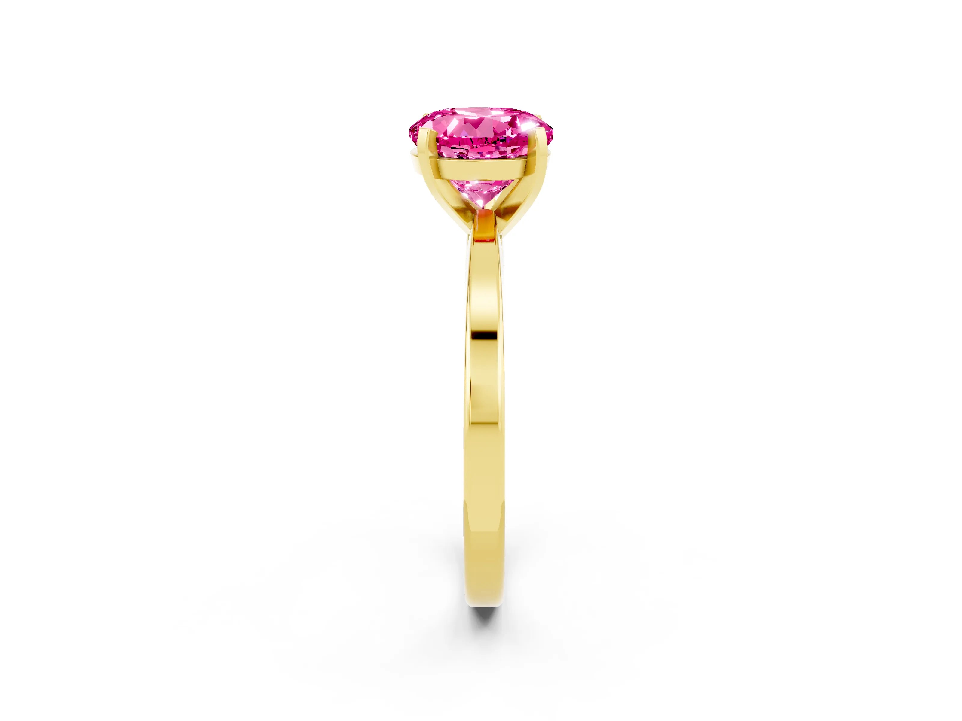 Yellow gold Round Cut Pink Sapphire Solitaire Engagement Ring with Classic Band and Four-Prong Setting_62
