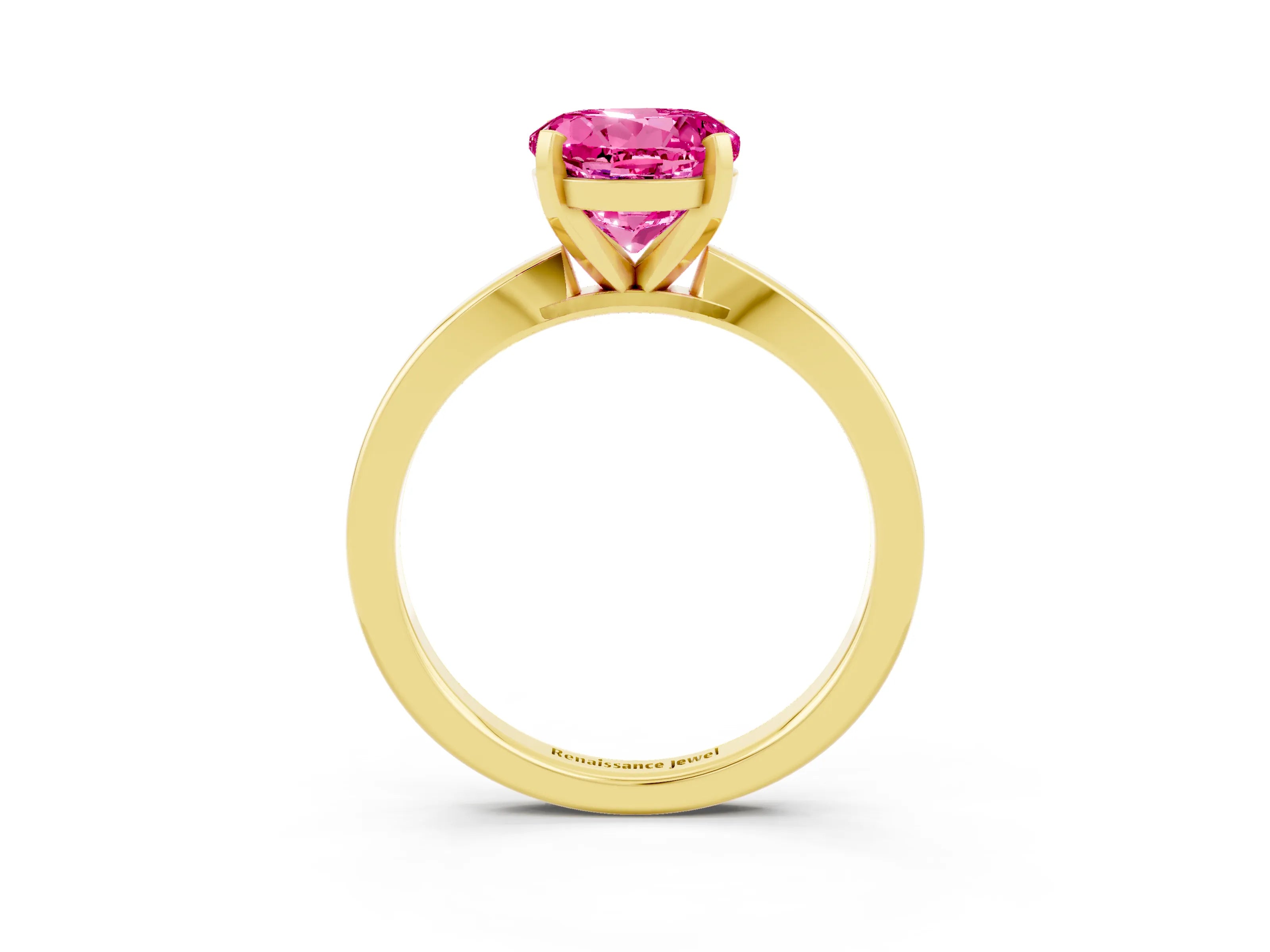 Yellow gold Round Cut Pink Sapphire Solitaire Engagement Ring with Classic Band and Four-Prong Setting_63
