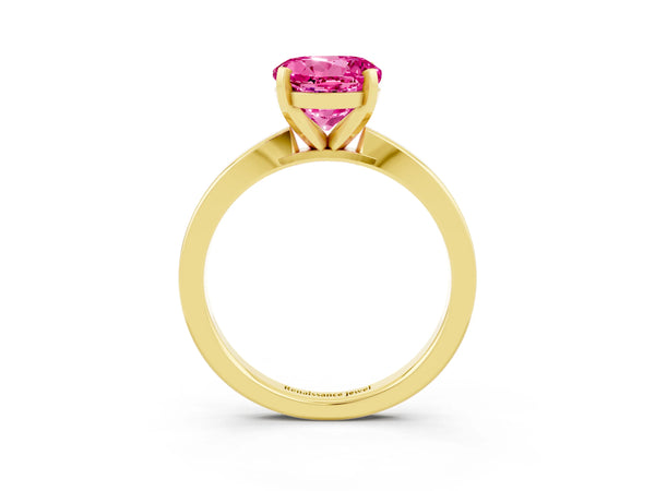 Yellow gold Round Cut Pink Sapphire Solitaire Engagement Ring with Classic Band and Four-Prong Setting