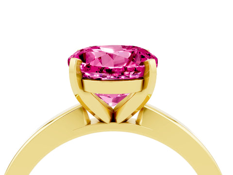 Yellow gold Round Cut Pink Sapphire Solitaire Engagement Ring with Classic Band and Four-Prong Setting_64