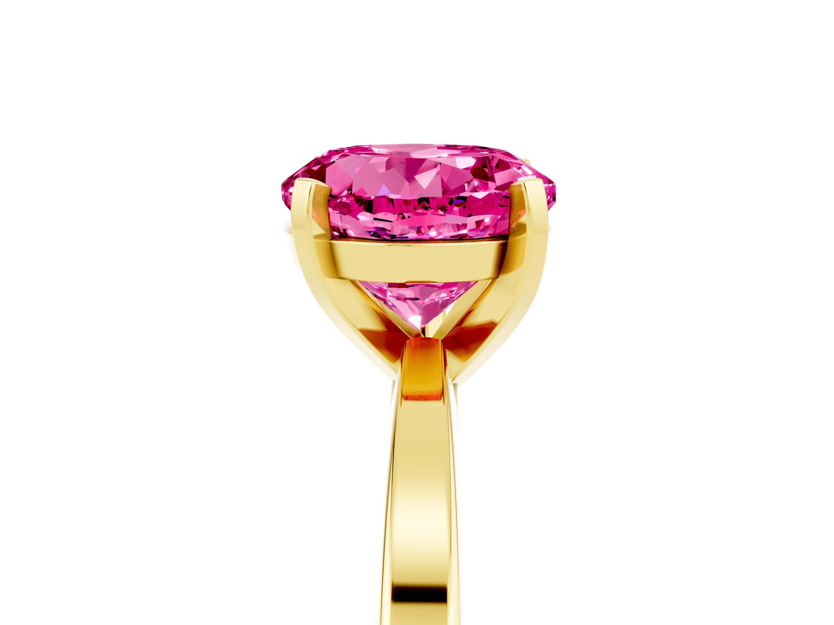 Yellow gold Round Cut Pink Sapphire Solitaire Engagement Ring with Classic Band and Four-Prong Setting_65