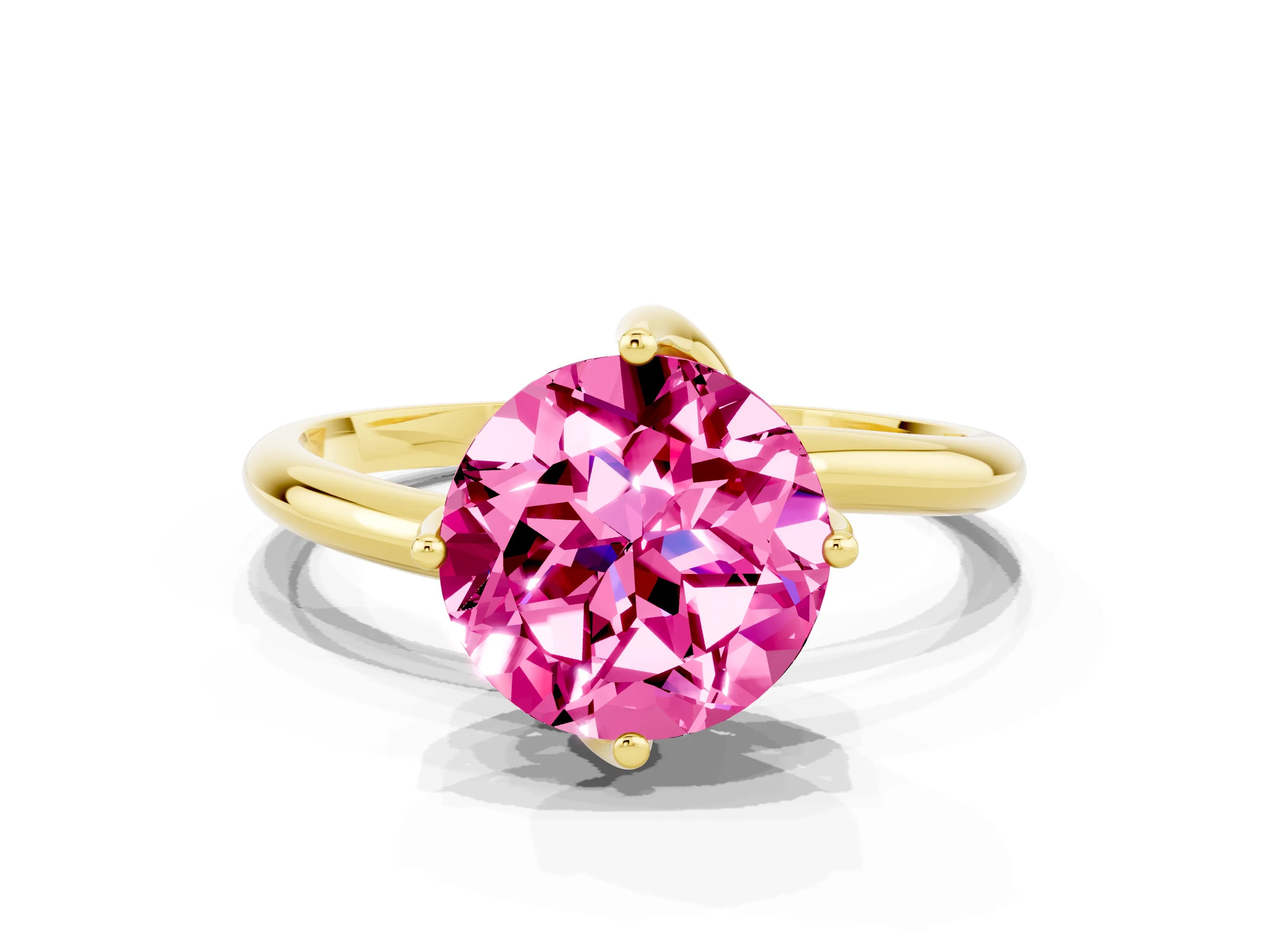 Yellow gold Round Cut Pink Sapphire Solitaire Engagement Ring with Four-Prong Setting and Classic Band_12