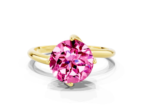 Yellow gold Round Cut Pink Sapphire Solitaire Engagement Ring with Four-Prong Setting and Classic Band_12