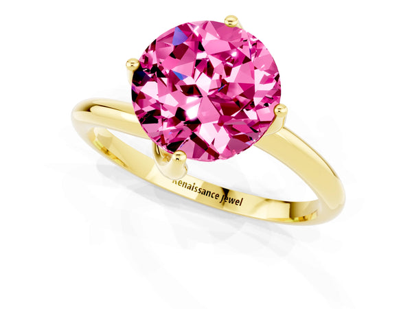 Yellow gold Round Cut Pink Sapphire Solitaire Engagement Ring with Four-Prong Setting and Classic Band