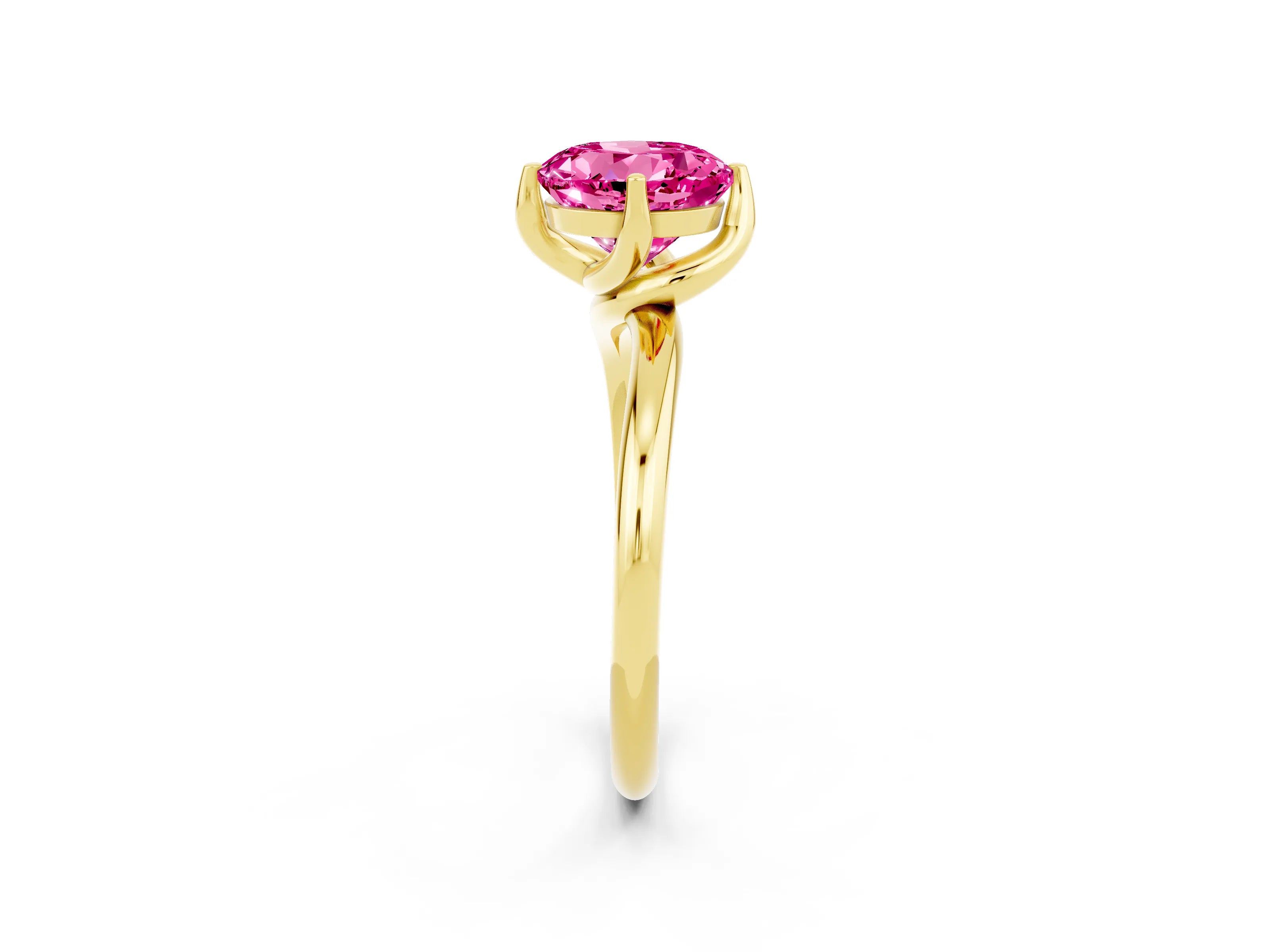 Yellow gold Round Cut Pink Sapphire Solitaire Engagement Ring with Four-Prong Setting and Classic Band_14